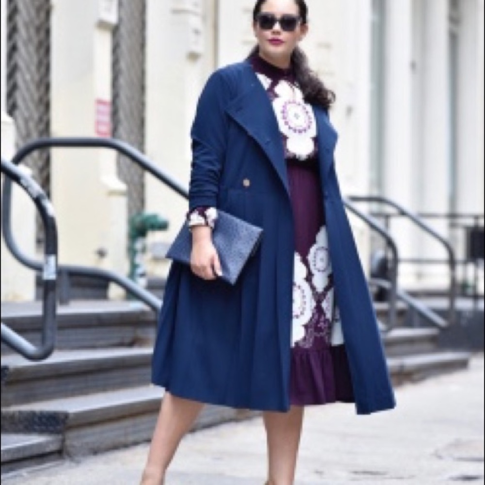 Lane Bryant Dress Coat Pleated 18 Navy